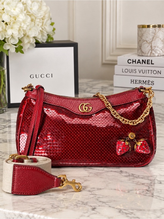 Gucci Handbags - GUCCI Red Sequin Strawberry Charm Shoulder Crossbody Bag — NEW